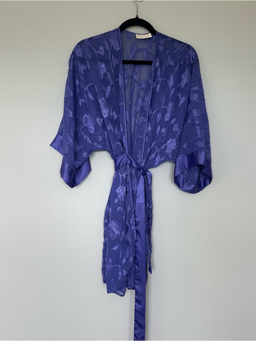 Vintage Intimate Concepts Terry Russo purple floral kimono robe 90s Y2K Coquette